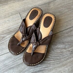 Born Brown Leather Espadrille Wedge Flip  Flop Sandal